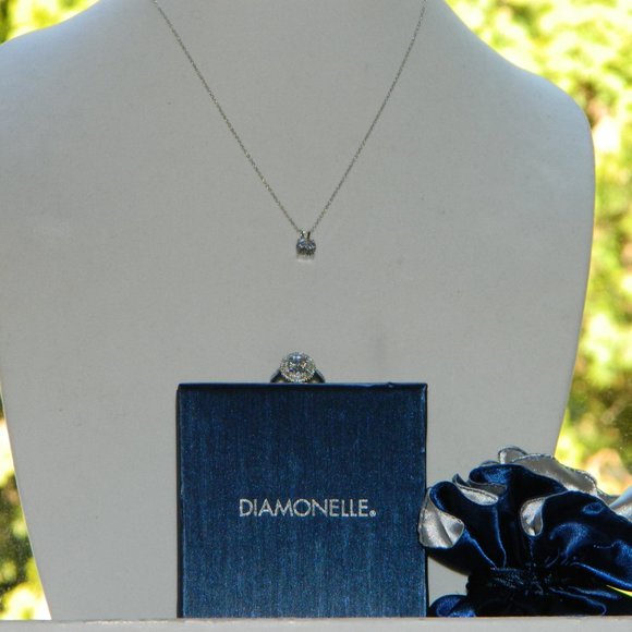 Diamonelle .925 Sterling Silver Plated Ring & Pendant with Chain Set Size 7 or 8 - Picture 4 of 12